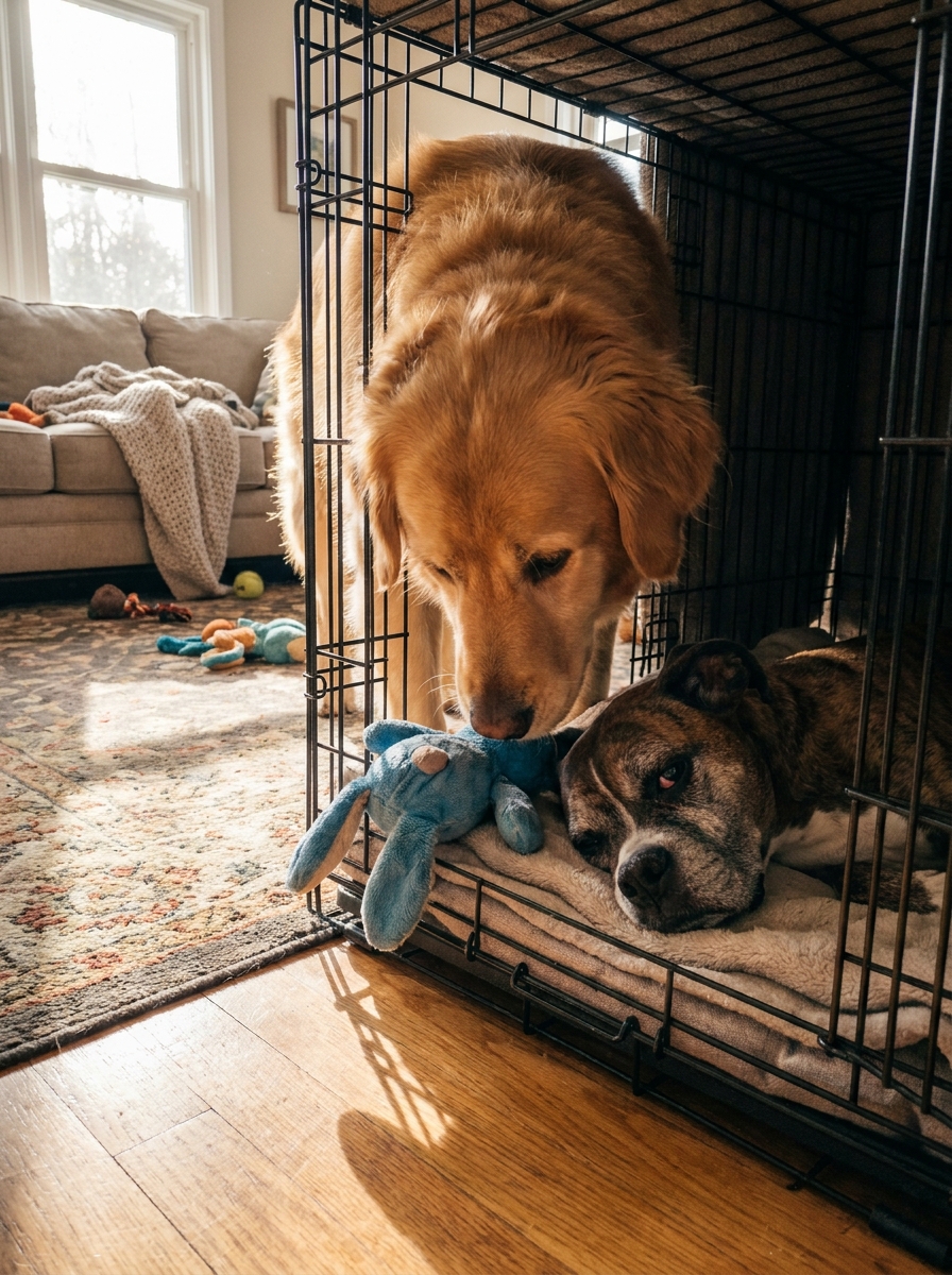 Part 2: Every Morning Our Healthy Dog Carried His Favorite Toy Across the House and Set It Gently in the Sick Dog’s Crate — Then Backed Away.