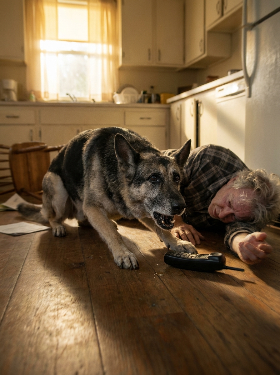 Part 2: My Father’s Retired K-9 Couldn’t Open a Phone or Speak a Word of English. When Dad Collapsed Alone in the House, the Dog Did Something the 911 Dispatcher Said She’d Never Heard in Twenty-Two Years on the Job.