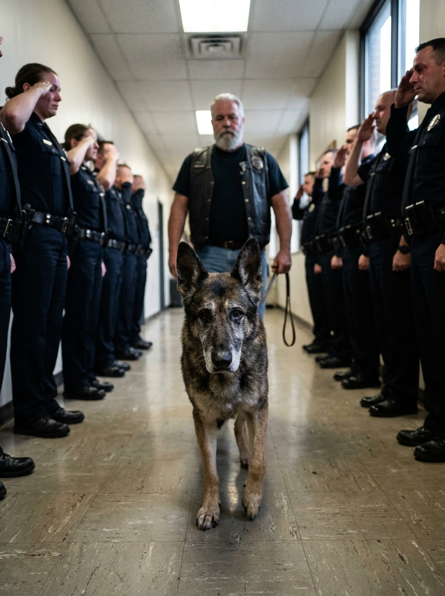 Part 2: We Held a Final Retirement Walk for Our K9 Hero, 12 Years Old and Dying. He Limped Between Two Rows of Saluting Officers. His Handler Didn’t Cry. Four Days Later, Hero Was Gone.