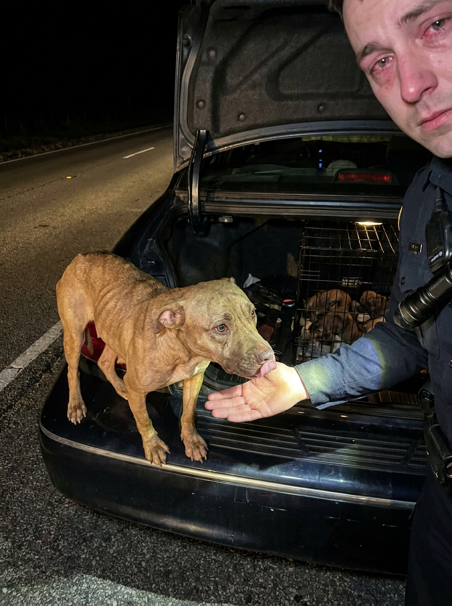 Part 2: I Pulled Over a Drunk Driver Swerving Across Two Lanes. Routine DUI. Then I Opened His Trunk — and Found a Starving Mother Pit Bull Who’d Given Birth to Four Puppies in There Weeks Earlier.