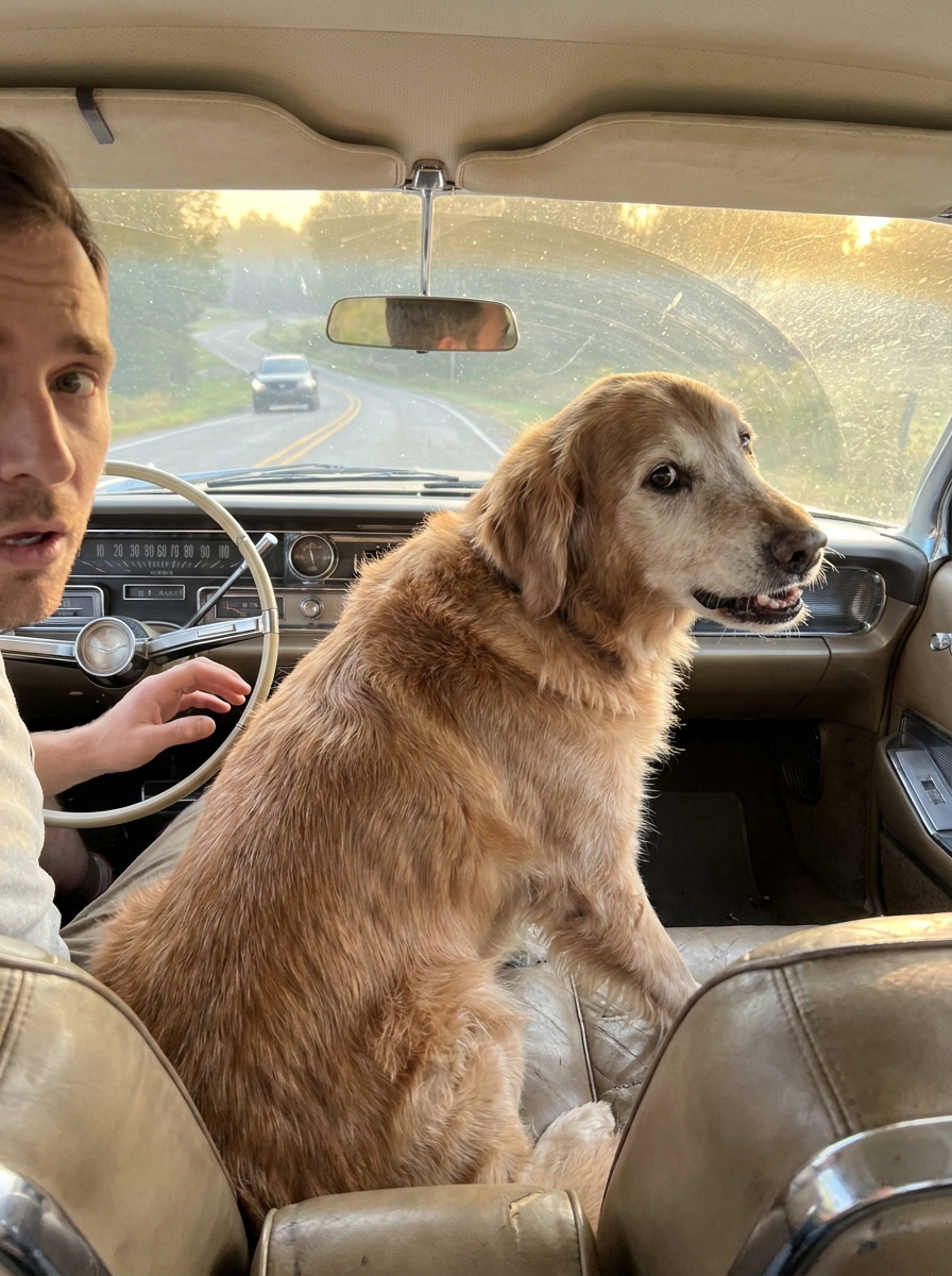 Part 2: My Car Wouldn’t Start, So I Sat in My Dad’s Old ’62 Cadillac Waiting for the Tow Truck, My 13-Year-Old Golden Beside Me. Then She Started Growling at Something I Couldn’t See.