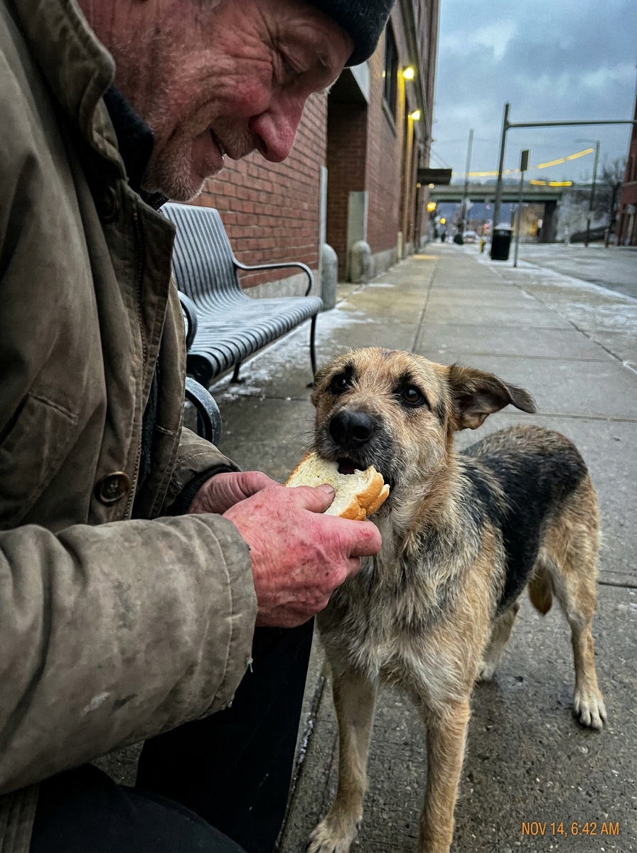 Part 2: A Starving Homeless Man Broke His Last Piece of Bread and Gave the Bigger Half to His Dog — Then Refused Everything Strangers Offered Him.
