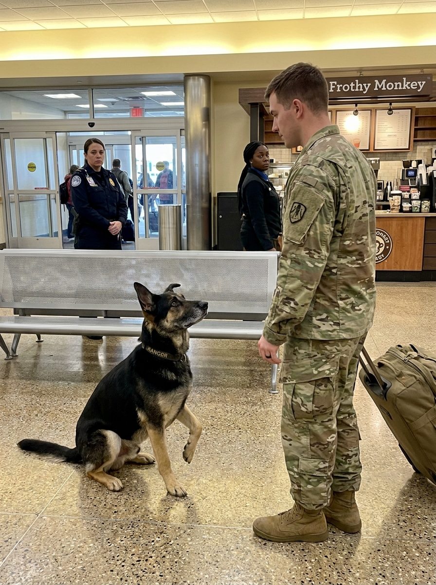 Part 2: A German Shepherd Waited at the Same Airport Door for Six Months — Then Six Soldiers Walked In Carrying the One Thing He Recognized
